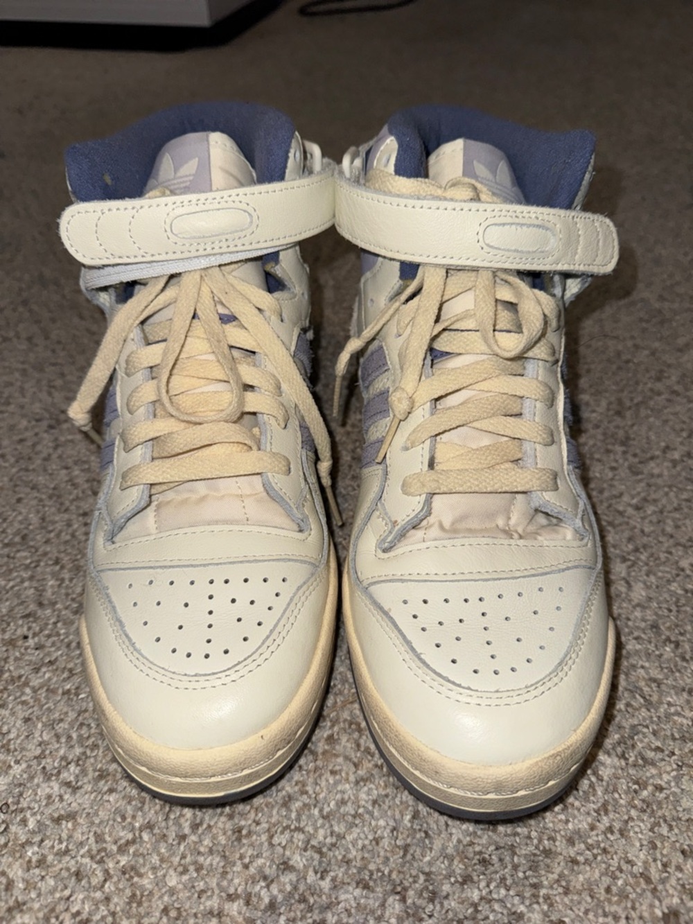 Addidas High-Top Sneakers in Cream and Lavender- Classic Athletic Style